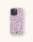 The Purple Marble Swirl Eco-Friendly Phone Case, featuring a small black logo near the bottom, is showcased on a light background.
