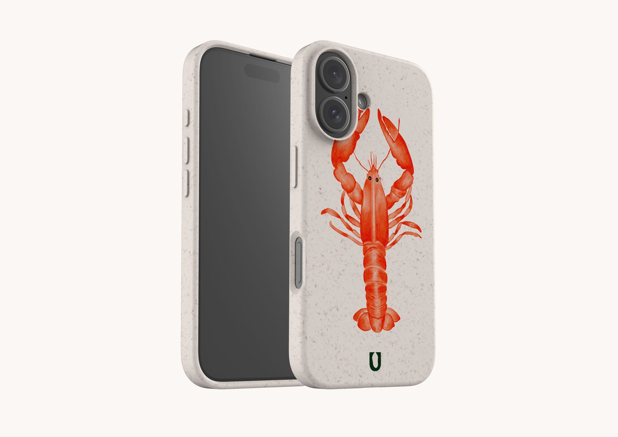 Compostable eco-friendly iPhone 14 case in warm coral tone, Casulo’s Aragosta design