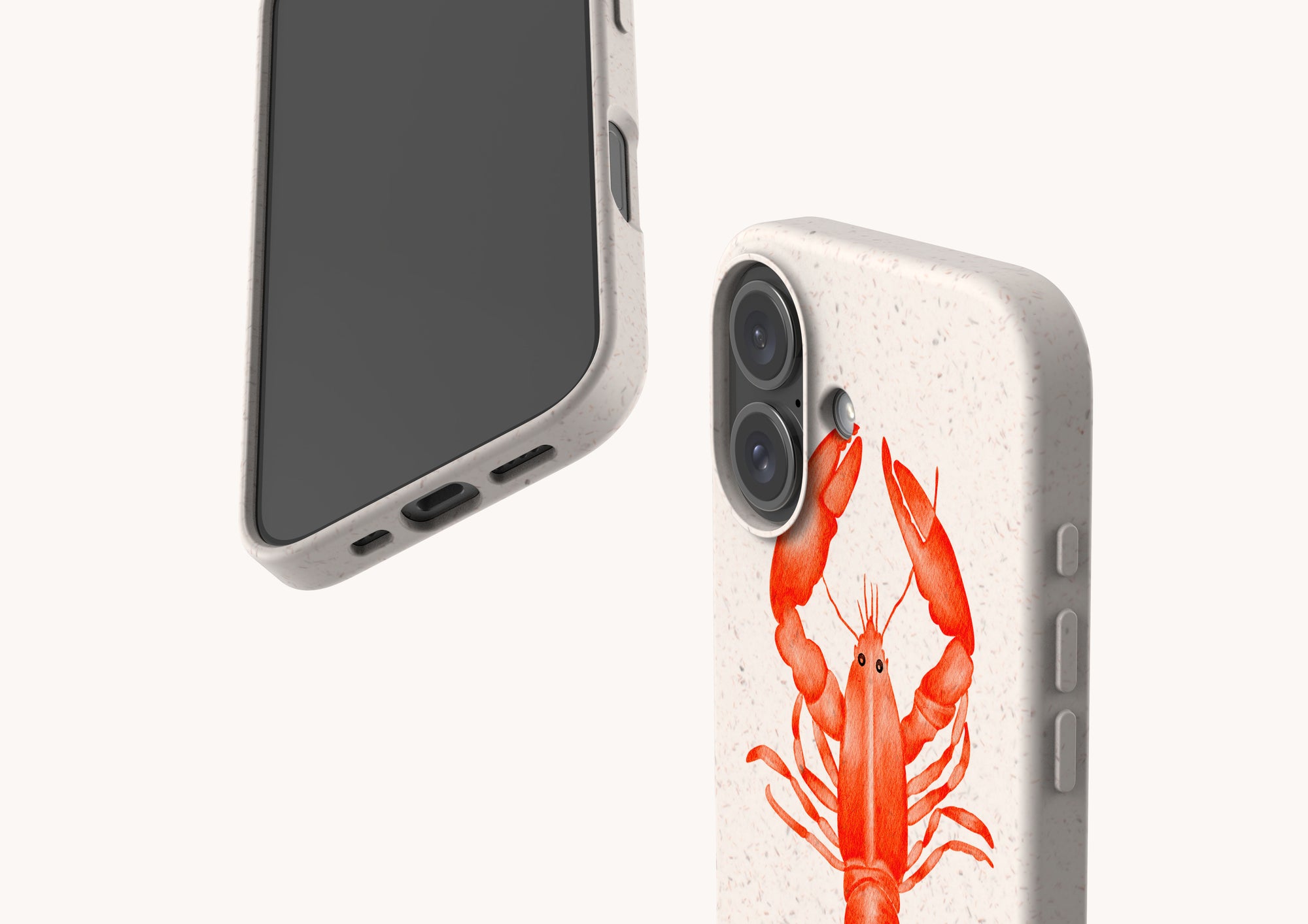 Close-up of Aragosta eco phone case for iPhone 12, with matte finish and compostable packaging
