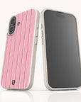 Front and back views of the Blush Wave Stripe Eco-Friendly Biodegradable Phone Case, featuring a pink and white wavy stripe pattern.