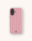 Blush Wave Stripe Eco-Friendly Biodegradable Phone Case in pink with vertical wavy tan stripes and a speckled texture.