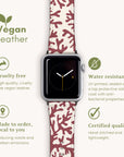 Introducing the Brown Coral Vegan Leather Apple Watch Band: an eco-friendly accessory with a coral-patterned strap. This cruelty-free, water-resistant design is made-to-order to ensure certified quality and utilizes an Apple Watch band to help reduce waste and carbon emissions.