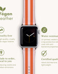 Discover the sophistication of a smartwatch with the Brown and Pink Stripes Vegan Leather Apple Watch Band. This accessory features quick-release bars for seamless customization and showcases a water-resistant, cruelty-free, vegan leather construction. Each purchase highlights sustainability and certified quality with expert craftsmanship.