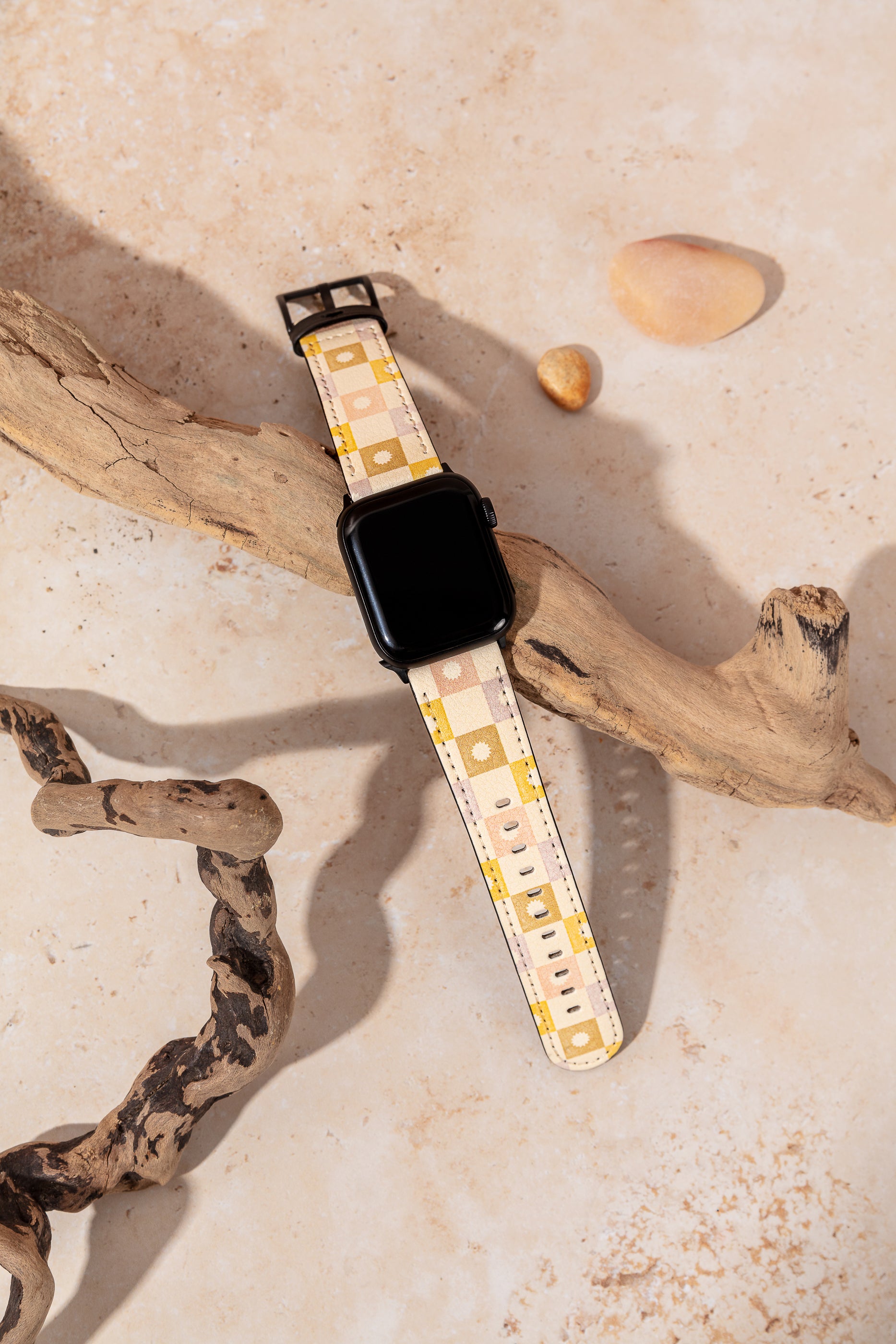 Pastel colour check printed cruelty-free H21 vegan leather apple watch band.