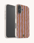 Lilac Caramel Wave Eco-Friendly Biodegradable Phone Case with a speckled off-white border and a wavy brown and light purple vertical stripe pattern on the back.