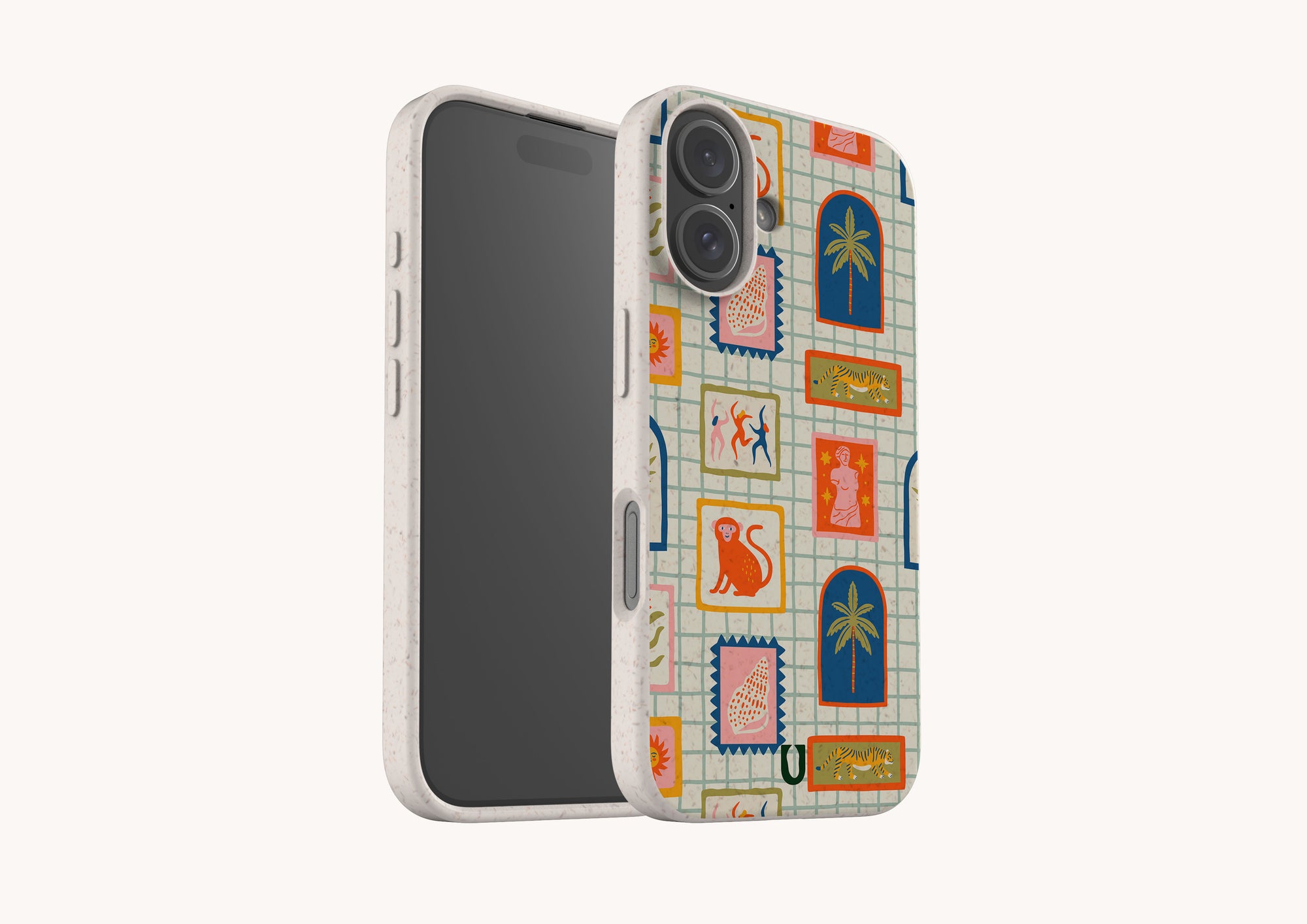 Compostable phone case for iPhone 14 Pro Max featuring fun jungle-inspired monkey design by Casulo.