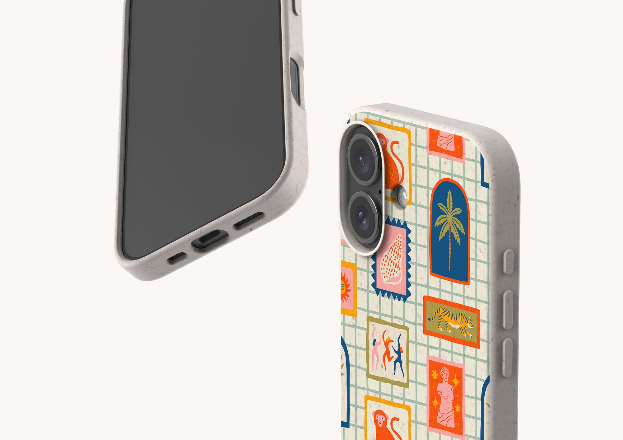 Casulo Monkey See Monkey Do eco phone case for iPhone 12, shown with plastic-free packaging.