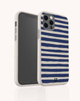 Navy Stripes sustainable phone case on Samsung Galaxy S23 featuring classic striped design and matte biodegradable finish.