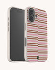 Rose Bar Stripe Eco-Friendly Biodegradable Phone Case featuring a speckled, off-white base with horizontal pink and brown stripes.