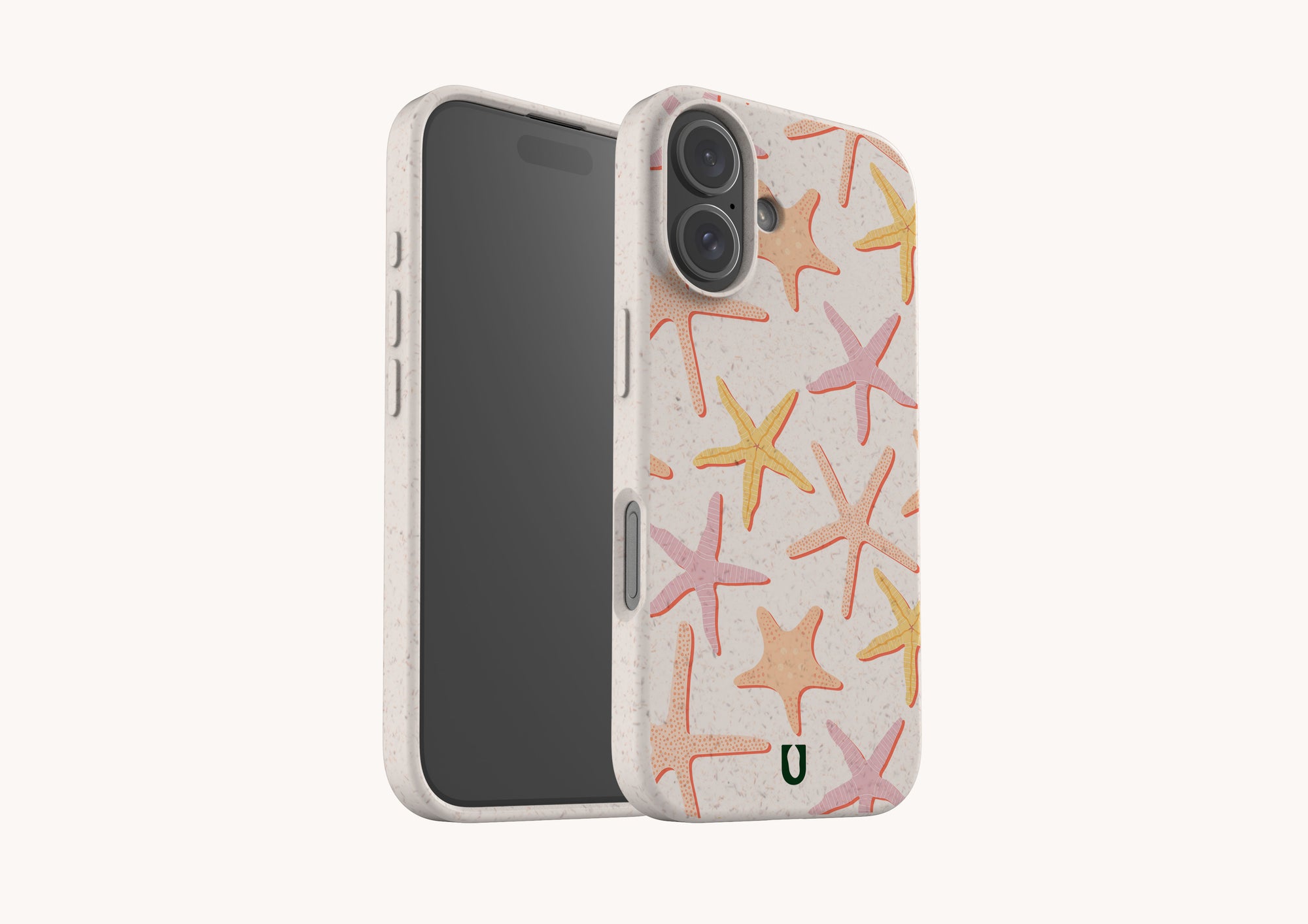 Compostable eco phone case for iPhone 14 Pro in soft neutral tone, plastic-free and sustainable.