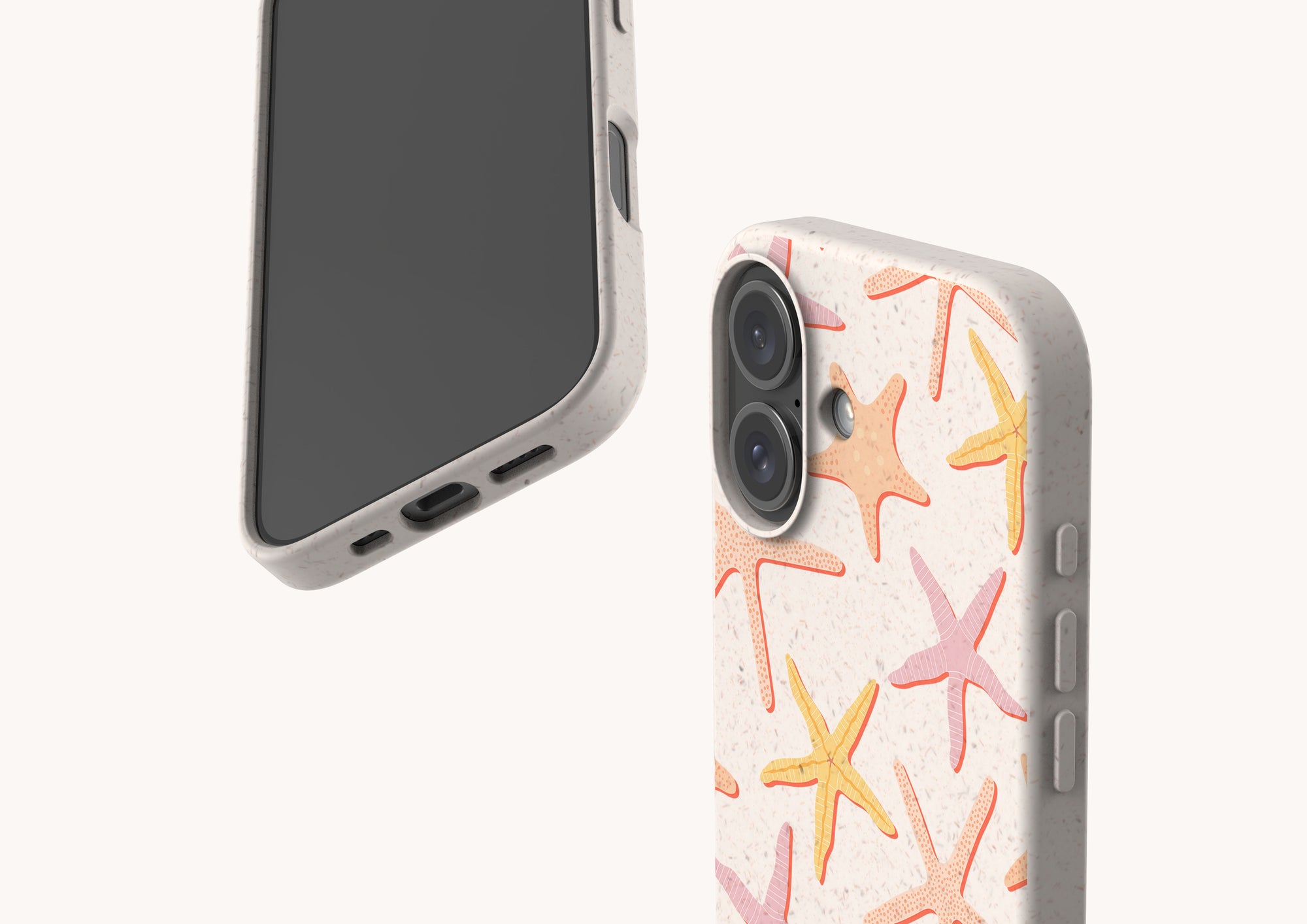 Minimalist biodegradable iPhone 12 case in calming sand colour, made with compostable materials.