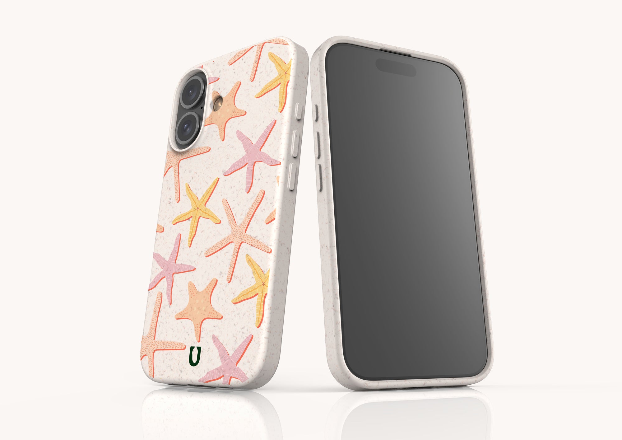 Starfish biodegradable phone case for iPhone 15 in sand beige, made from plant-based materials.