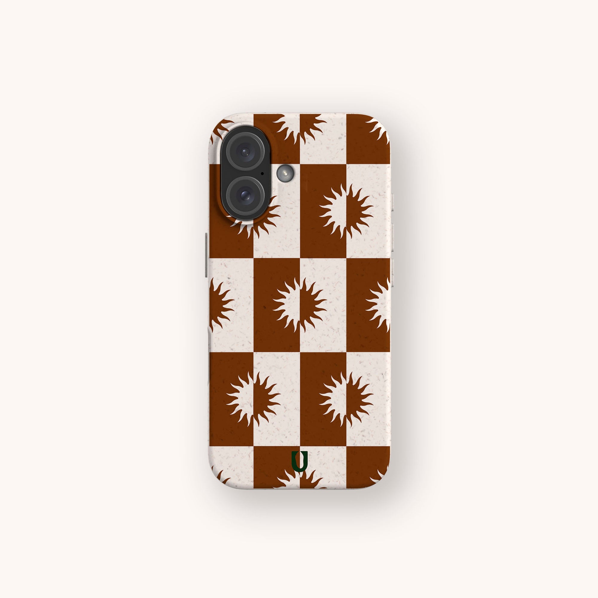 Sunseeker biodegradable phone case for iPhone 15 in warm ochre, made from eco-friendly materials.