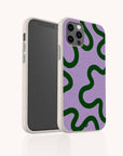 Purple and Green Swirl sustainable phone case on Samsung Galaxy S23 featuring colourful swirl artwork and matte finish.