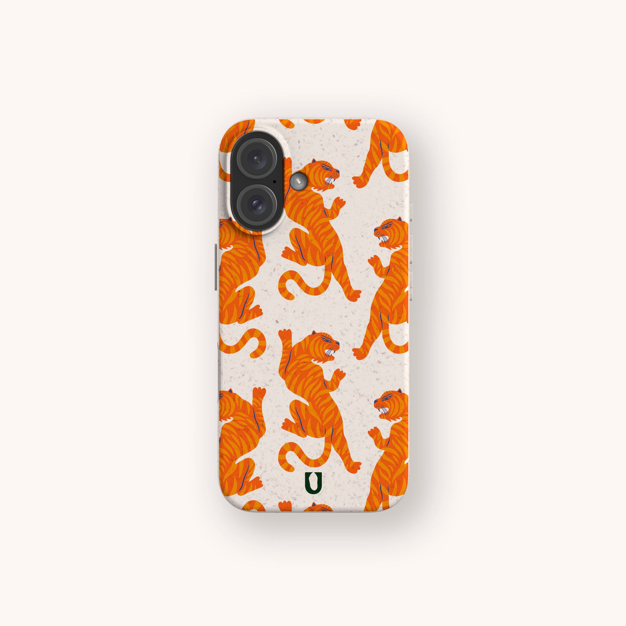 Tigers biodegradable phone case for iPhone 15 with bold orange tiger print on eco-friendly material