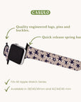 The Wonky Stars Vegan Leather Apple Watch Band features a star pattern and is made from eco-friendly materials. It showcases quality engineered lugs, pins, buckles, and quick-release spring bars, fitting all Apple Watch series in various sizes.