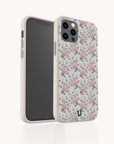 The Pink Coquette Flowers Eco-Friendly Biodegradable Phone Case, featuring small pink flowers and green leaves, is shown from front and back against a white background to highlight its sustainable protection.