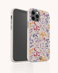The Flower Strokes Eco-Friendly Phone Case features a speckled beige design with a vibrant, abstract floral pattern in orange, purple, and pink accents. This eco-friendly case protects the back and sides of your smartphone while keeping the camera, buttons, and screen easily accessible.