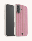 Blush Wave Stripe Eco-Friendly Biodegradable Phone Case with a light-colored, compostable frame and a speckled pink back featuring vertical wavy lines.