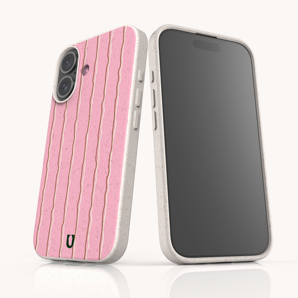 Front and back views of the Blush Wave Stripe Eco-Friendly Biodegradable Phone Case, featuring a pink and white wavy stripe pattern.