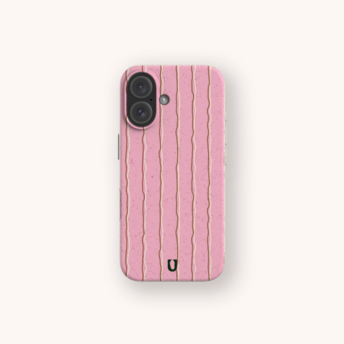 Blush Wave Stripe Eco-Friendly Biodegradable Phone Case in pink with vertical wavy tan stripes and a speckled texture.
