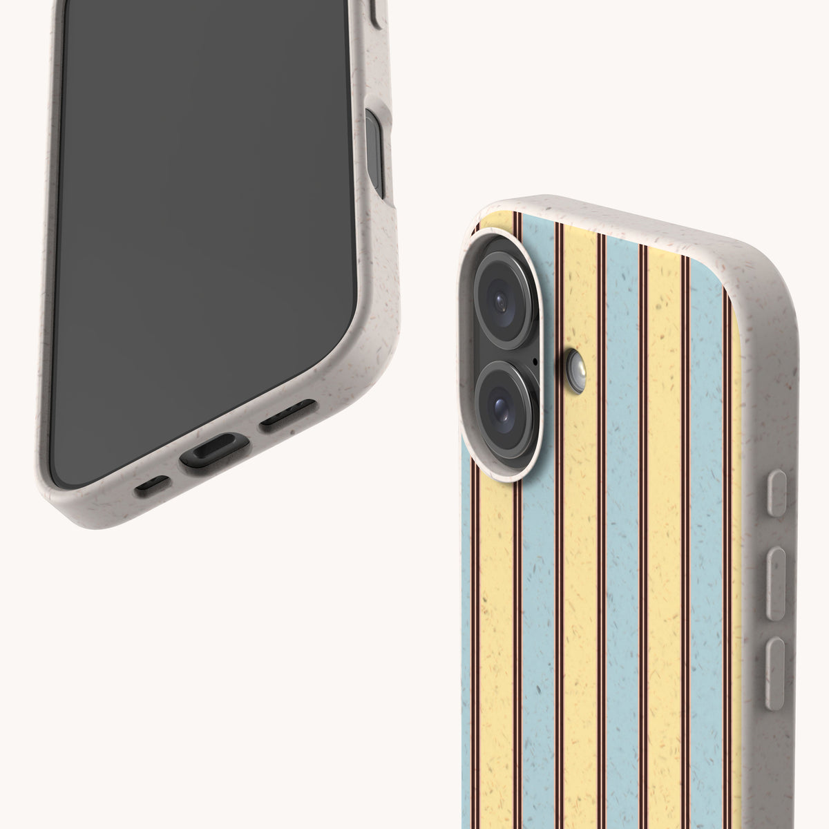 Butter and Sky Stripe Eco-Friendly Biodegradable Phone Case featuring a yellow and blue vertical striped pattern, shown from both the back and the front.