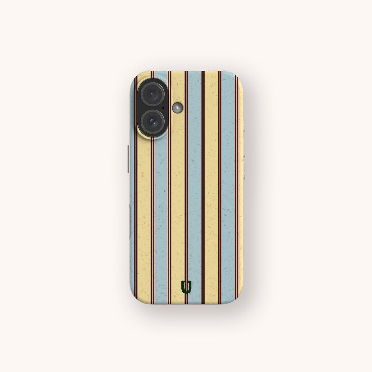 Butter and Sky Stripe Eco-Friendly Biodegradable Phone Case with a pattern of vertical yellow and light blue stripes separated by thin brown lines.