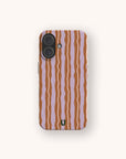 Lilac Caramel Wave Eco-Friendly Biodegradable Phone Case featuring a pattern of wavy, alternating lilac and brown vertical stripes.