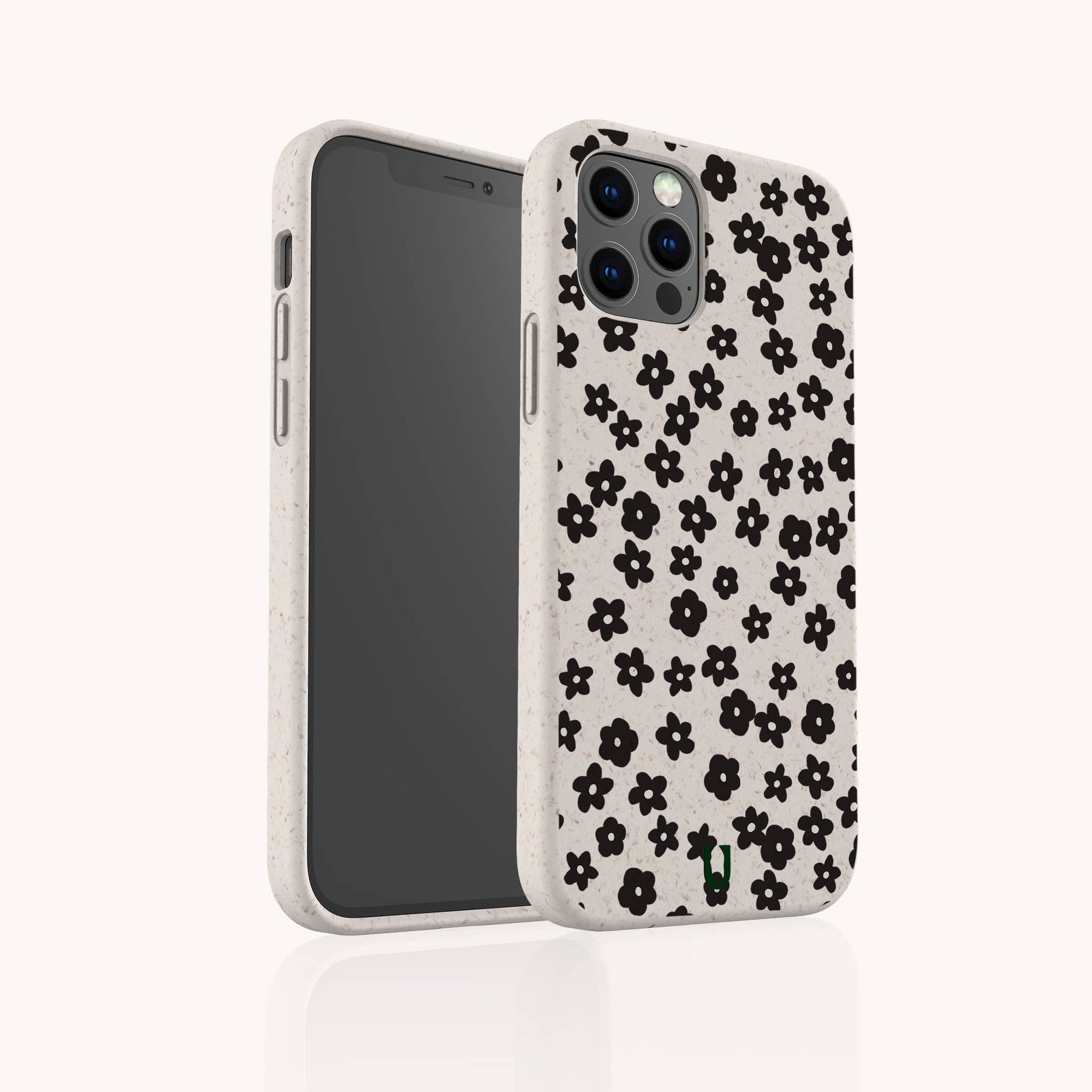 Little Black Flowers sustainable phone case on Samsung Galaxy S23 featuring subtle flower pattern and matte biodegradable finish.