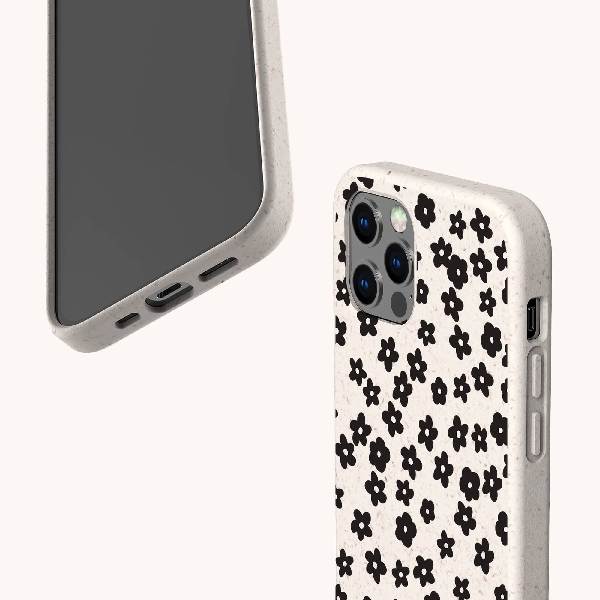 Little Black Flowers biodegradable phone case displayed on Samsung Galaxy S24 with elegant floral artwork and sustainable surface.