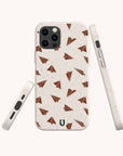Close-up of Paper Planes eco-friendly phone case on iPhone 15 showing playful paper plane artwork and smooth texture.