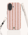 Pink Squiggle Stripe Eco-Friendly Biodegradable Phone Case shown from back and side angles, featuring a light pink background with vertical, hand-drawn brown and white squiggly stripes.