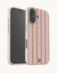 A Pink Squiggle Stripe Eco-Friendly Biodegradable Phone Case with a speckled design featuring vertical pink and brown squiggle stripes.