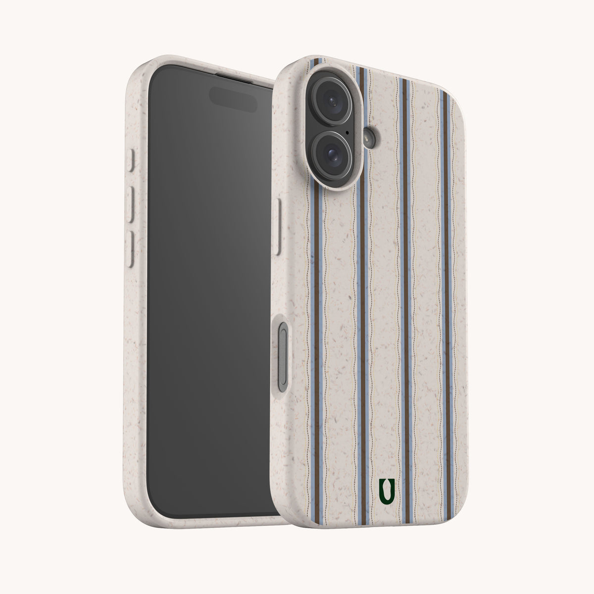 Sailor Stripe Eco-Friendly Biodegradable Phone Case with a light speckled base and vertical navy and light blue stripes.