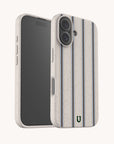 Sailor Stripe Eco-Friendly Biodegradable Phone Case with a light speckled base and vertical navy and light blue stripes.