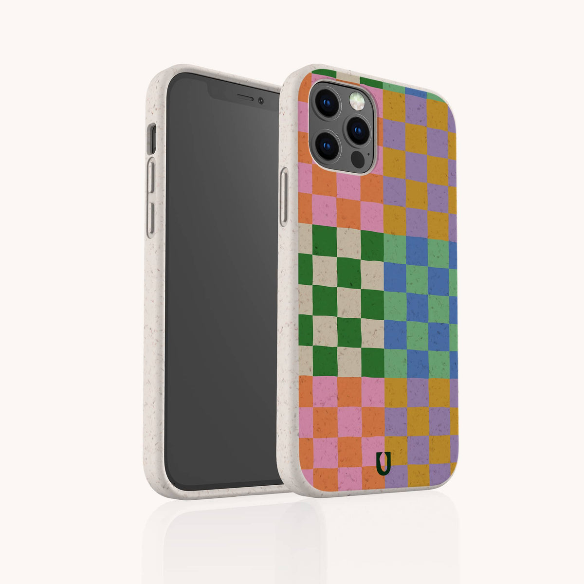 Featuring a lively checkerboard design with pink, yellow, purple, orange, green, and blue squares, the Colour Checker Eco-Friendly Phone Case is a bright and playful accessory. Displayed from both the front and back, this phone case is available for iPhone and Samsung Galaxy models.
